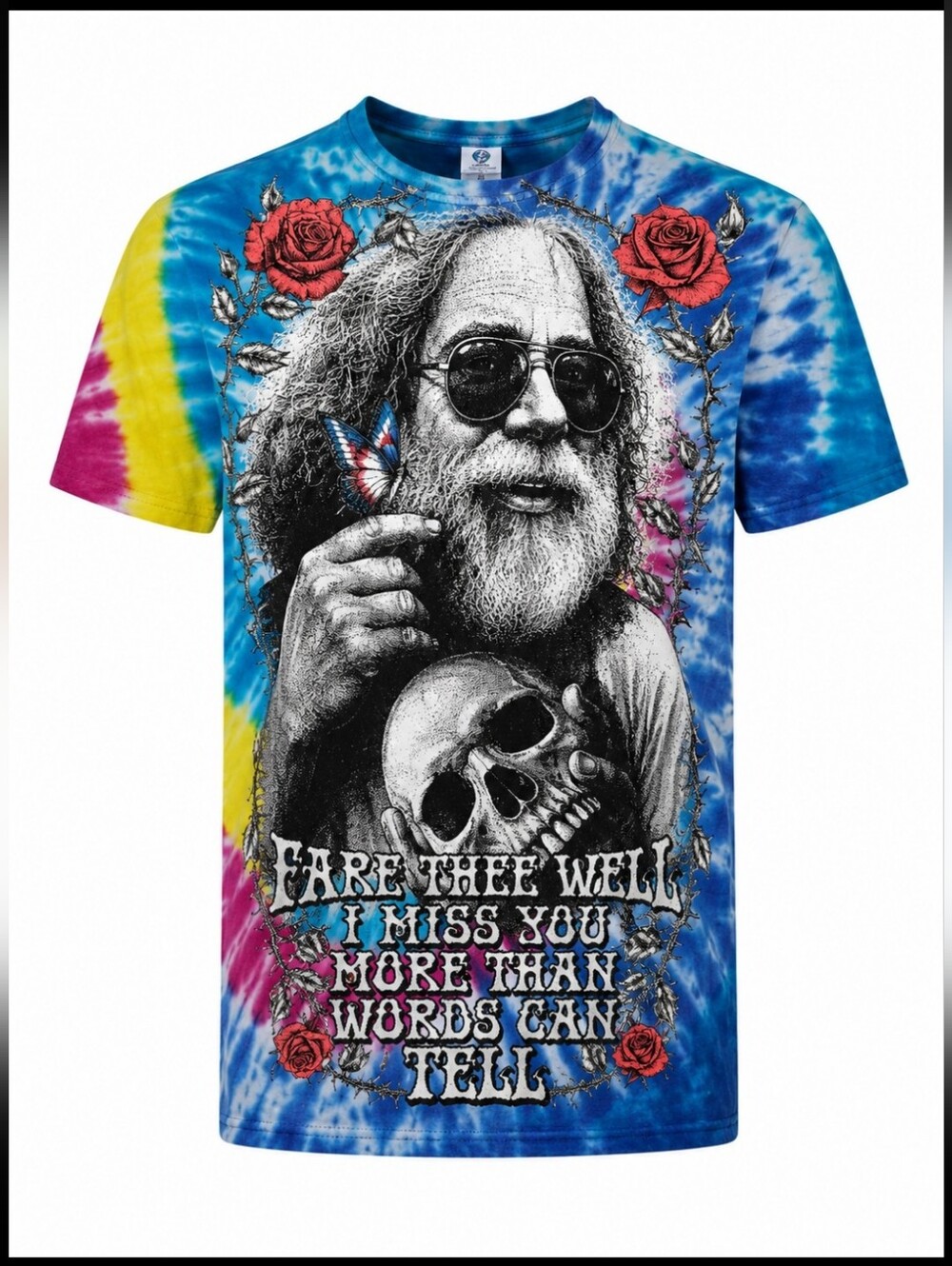 BackStock Co Grateful Dead Jerry Garcia Tie Dye Graphic T-Shirt 2X Blue Skull